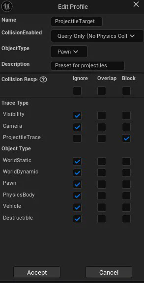 A projectile collision preset